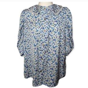 H by Halston Halston Whimsical Floral Button Front Cottagecore Blouse Size:XL